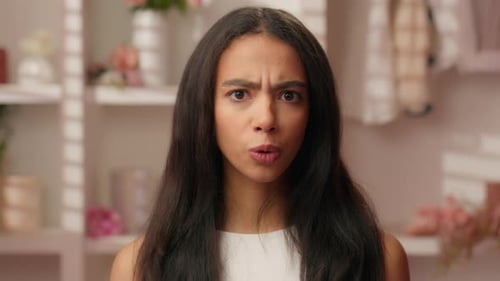 Displeased Upset Woman Ethnic Latina Teen Beauty Girl Dissatisfied Serious Negative Emotion Hispanic