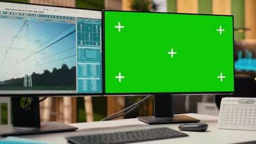Green Screen Mockup Computer Used for Smart Electric Grid Development
