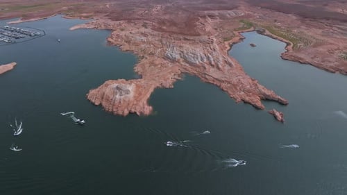 Aerial Top View of Lake Powell and Glen Canyon in Arizona