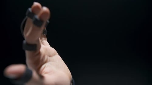 Anonymous Human Exploring Metaverse Objects Closeup. Person Arms Interacting Futuristic Technology G