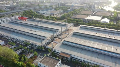 Factory building in city