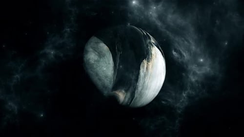 Abstract Rotating Space Planet in Nebula Background