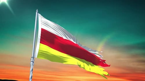 Realistic Waving National Flag Against a Colorful Sky