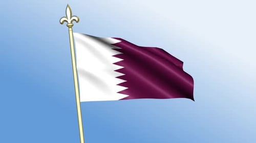 Waving Qatar National Flag Animation on a Blue Sky