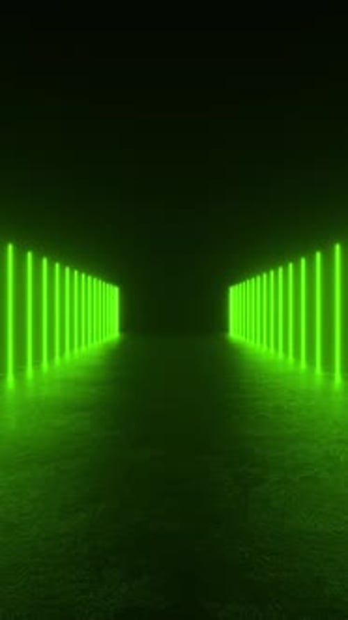 A tunnel of green neon lights glowing in a dark room, creating a mesmerizing visual effect.