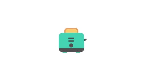 Animated Flat Design Toaster Icon with Toast Pop Up