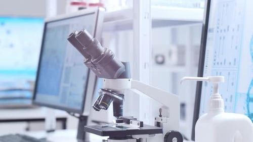 Microscope in Clean White Medical Research Laboratory