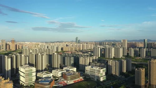 Aerial View of a Bustling City with Modern Skyscrapers Hangzhou China
