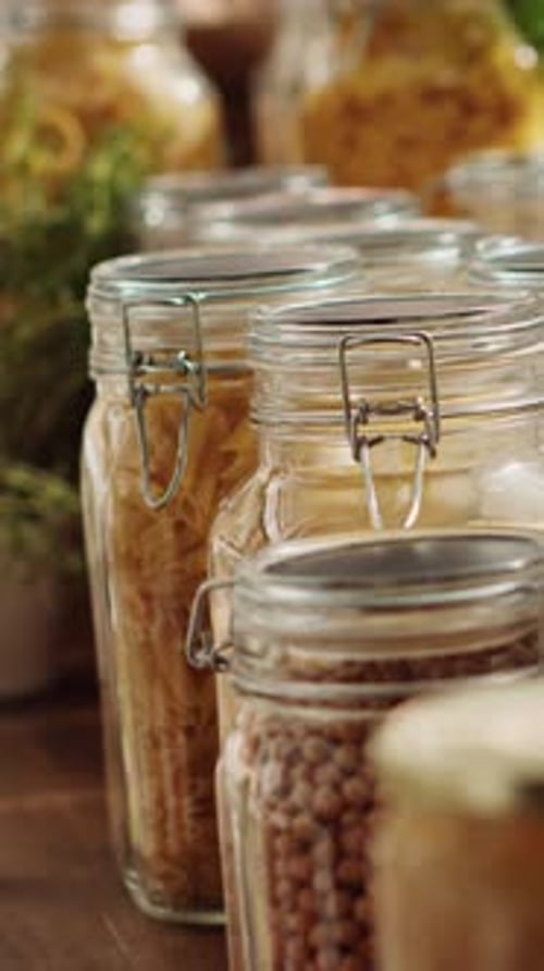 Pasta and Grains in Glass Kitchen Jars