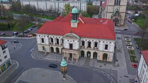 Aerial view of Magdeburg old city hall on the Old Market