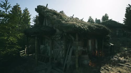 Traditional Rustic Cottage in a Forested Area During Daylight Hours