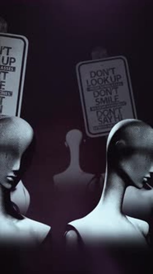 Mannequins With Don't Look Up Signs Loop