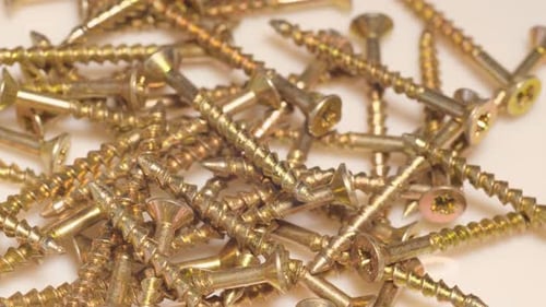 Macro Shot of Selftapping Screws in a Furniture Workshop Use of Fasteners When Working with Wood