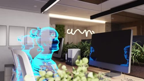 Futuristic Glowing Digital Human Figure Hologram