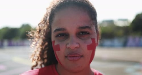 Red Sport Fan Victory at Stadium