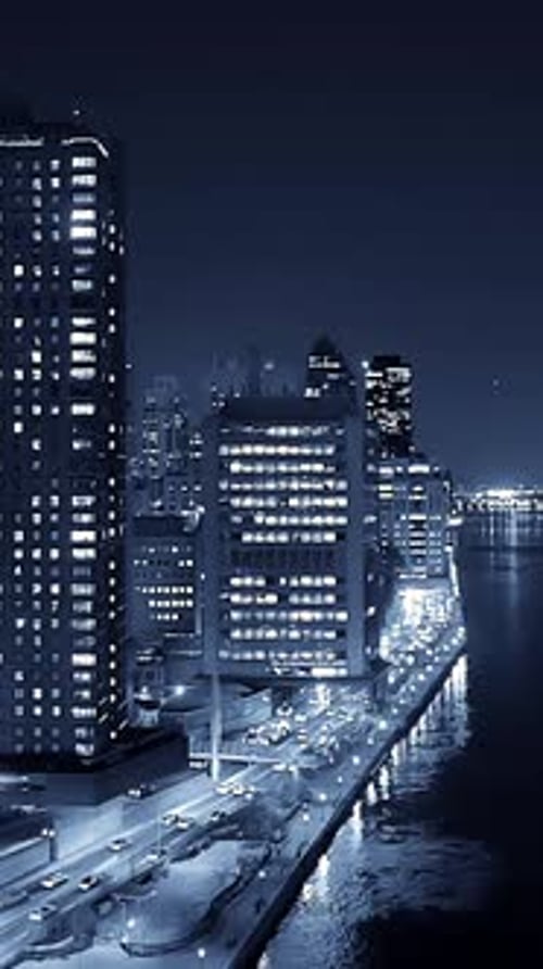 Spectacular Night Cityscape Aerial View of Modern Buildings