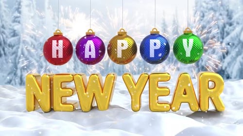 Happy New Year Countdown with Colorful Christmas Ornaments