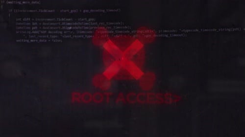 Root Access On Hacker Vh Skull Pirates And Cyberattack Symbol With Glitch