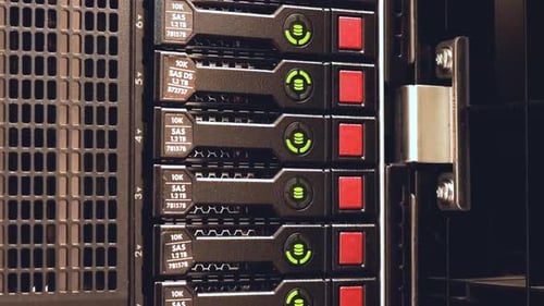 Futuristic Server Hard Drives with Green Lights