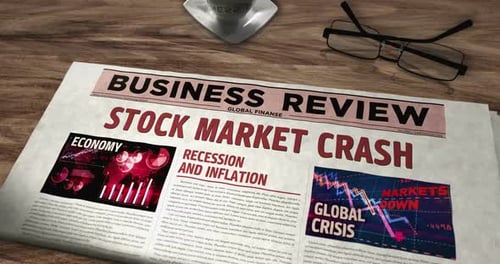 Stock market crash and business crisis newspaper on table