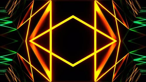 Turquoise And Orange Neon Light Moves Along Grate Kaleidoscope Background Vj Loop In 4K