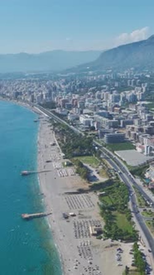 Coastal Cityscape with Turquoise Water Aerial View
