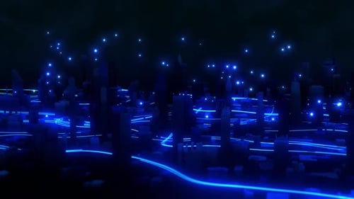 Big data communication in a smart city network connection with glowing technology lines