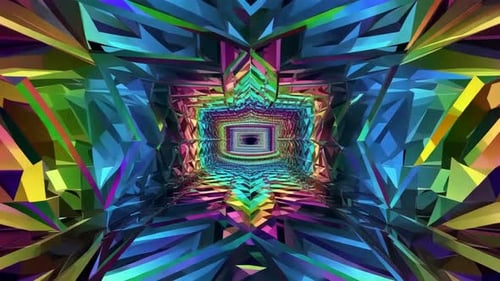 Abstract Neon Geometric Kaleidoscopic Tunnel Loop
