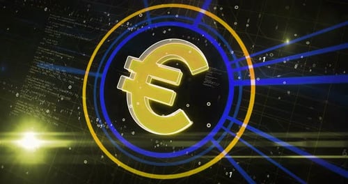 Futuristic Digital Euro Symbol with Glowing Tech Background Animation
