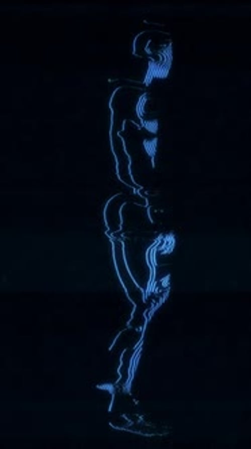 Synthetic Human Walking Loop Digital Blue Modulation Wireframe