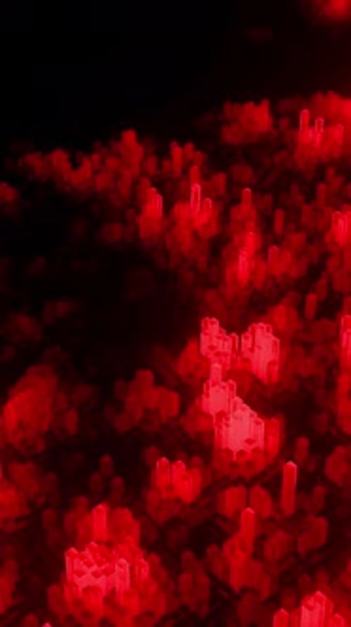 Abstract Red Glowing Hexagon Columns Digital Cityscape Animation