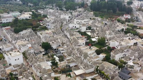 The traditional Trulli houses in Alberobello city, Apulia, Italy. Cityscape over the traditional roo