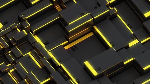Modern geometric abstract with black blocks and bright yellow accents