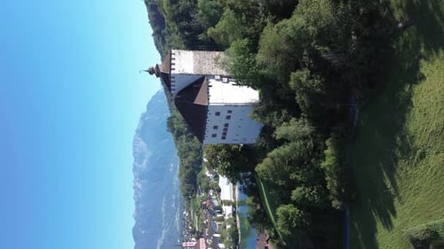 Beautiful view of top to Verdenberg castle. View from drone, quadrocopter to the medieval castle