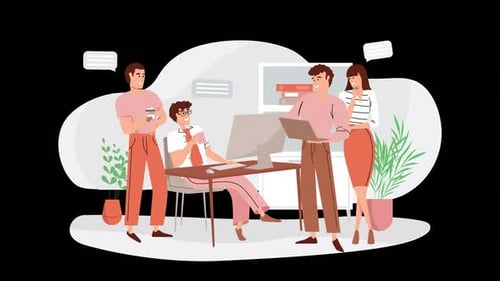 Flat Design Corporate Team Working in Office Animation