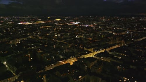 Forwards Fly Above Old Apartment Houses in Residential Urban Borough in Metropolis Aerial Panoramic