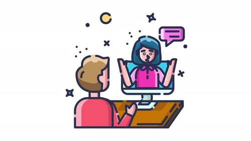 Animated Flat Design Illustration of an Online Video Call