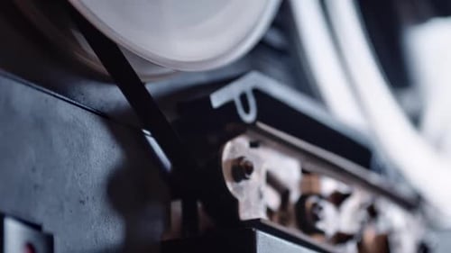 Rotating Magnetic Tape in Machine Close Up