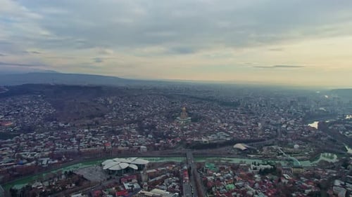 Drone Flies Above Tbilisi Georgia