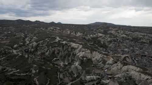 Aerial view of Goreme Valley, Cappadocia, Nevsehir, Turkey.
