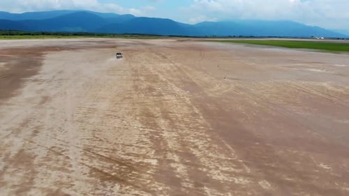 Off road pickup truck in the desert drone