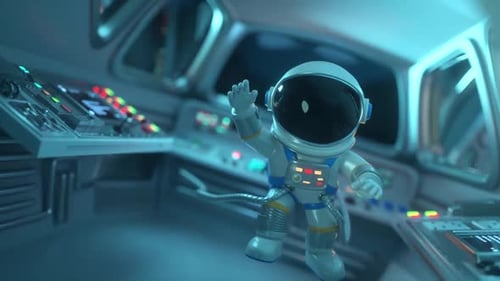 Astronauta com nebulosa e galáxias no espaço.