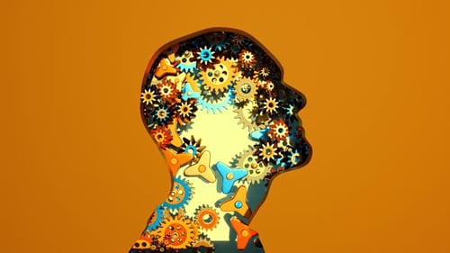 Spinning Gears Inside Human Head Silhouette Animation