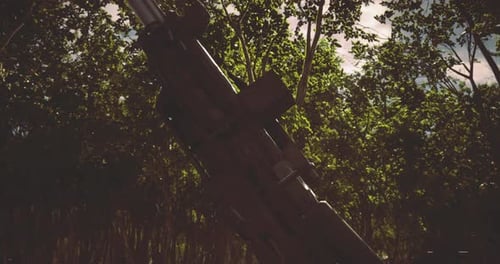 Surrounded By Nature a Gun Rests Silently Among the Trees at Dusk