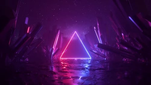 geometric triangular shape glowing with neon light