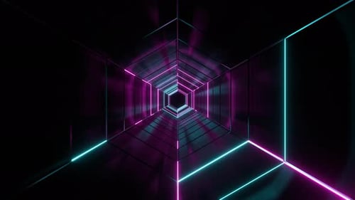 Cyan And Pink Amazing Hexagonal Strobe Tunnel Background Vj Loop | 4K