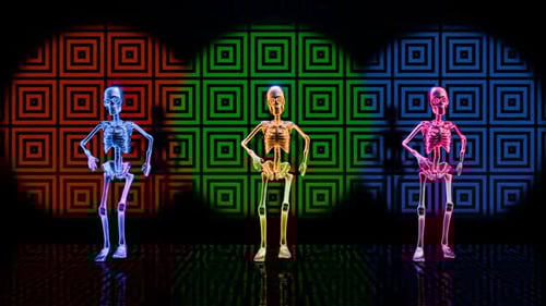 Rutina enérgica de baile de esqueletos para experiencias inmersivas en VJ Loop