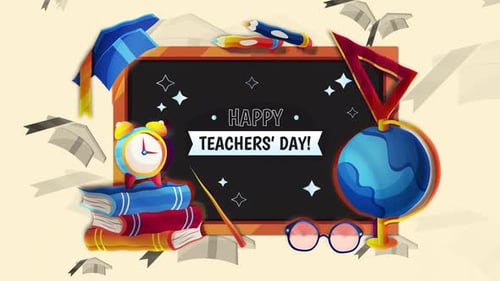 Animated Happy Teacher's Day Greeting with Educational Iconography