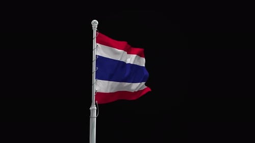 Realistic Thailand Flag Waving on Black Background