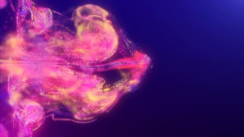 Abstract fluid explosion iridescent purple waves glowing energy magical with blur effect in liquid